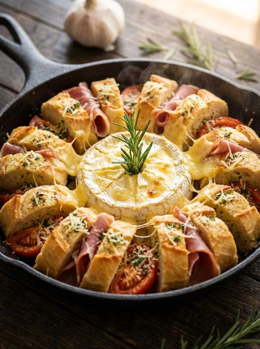Bagietka czosnkowa z camembertem - harmonijka prosto z piekarnika, którą maczamy w roztopionym serze do ostatniego kawałka