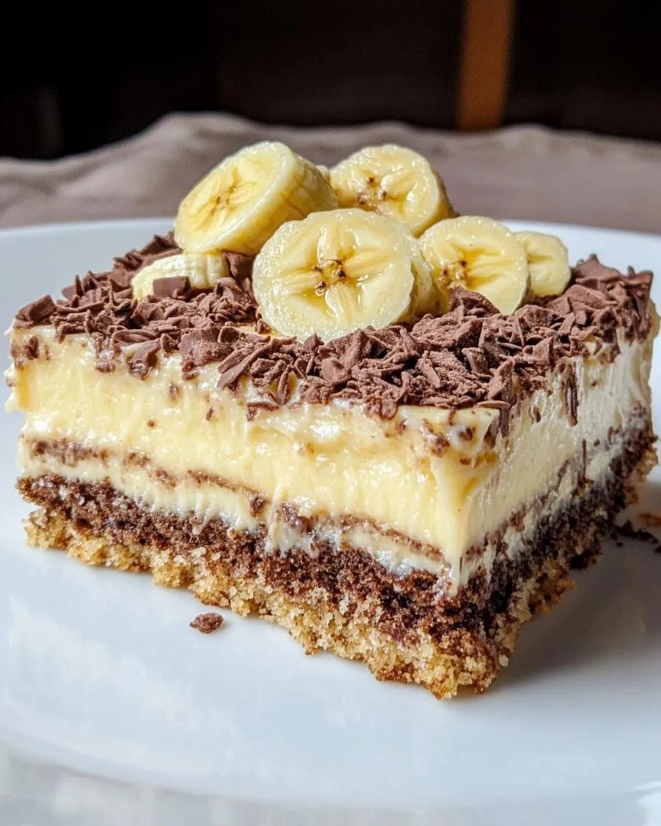Bananowiec bez pieczenia na herbatnikowym spodzie - krem budyniowy na maśle i tyle startej czekolady, że blaszka pustoszeje pierwszego wieczoru