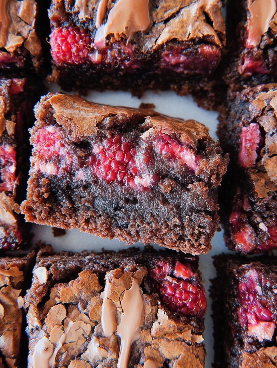 Brownie malinowe z dżemem - marmurkowy wierzch, kwaśne maliny i cała blaszka gotowa w trzy kwadranse