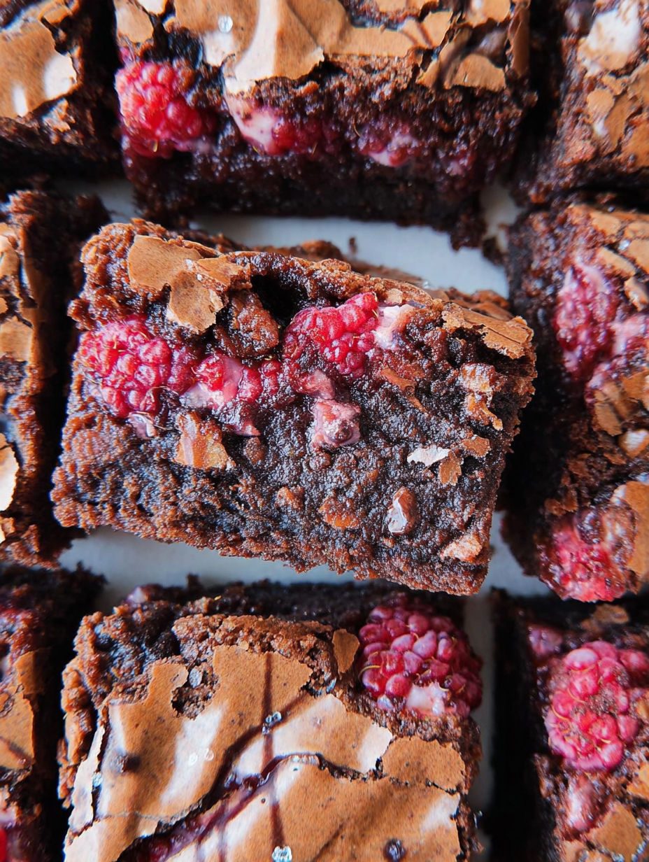 Brownie malinowe z dżemem - marmurkowy wierzch, kwaśne maliny i cała blaszka gotowa w trzy kwadranse