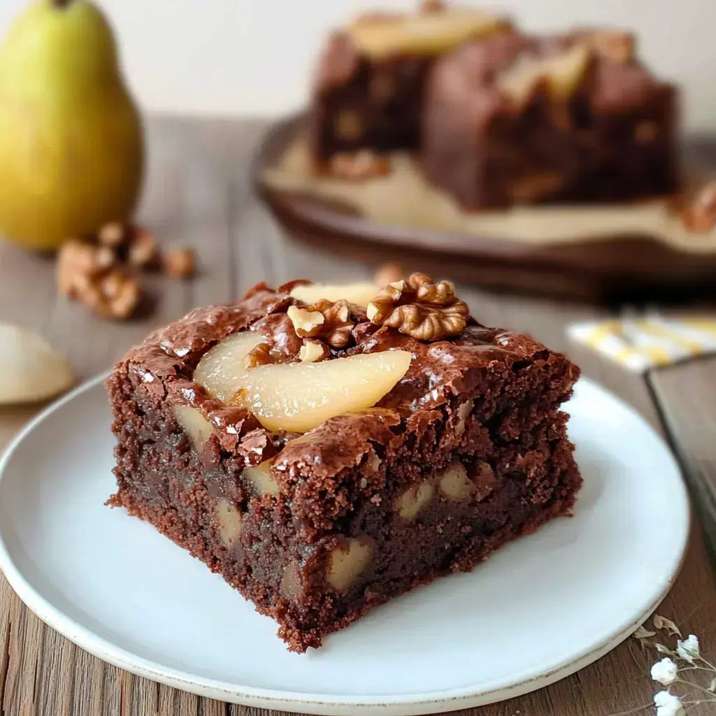 Brownie z gruszkami i orzechami włoskimi - wilgotne w środku, a gruszki rozpływają się w ciemnej czekoladzie