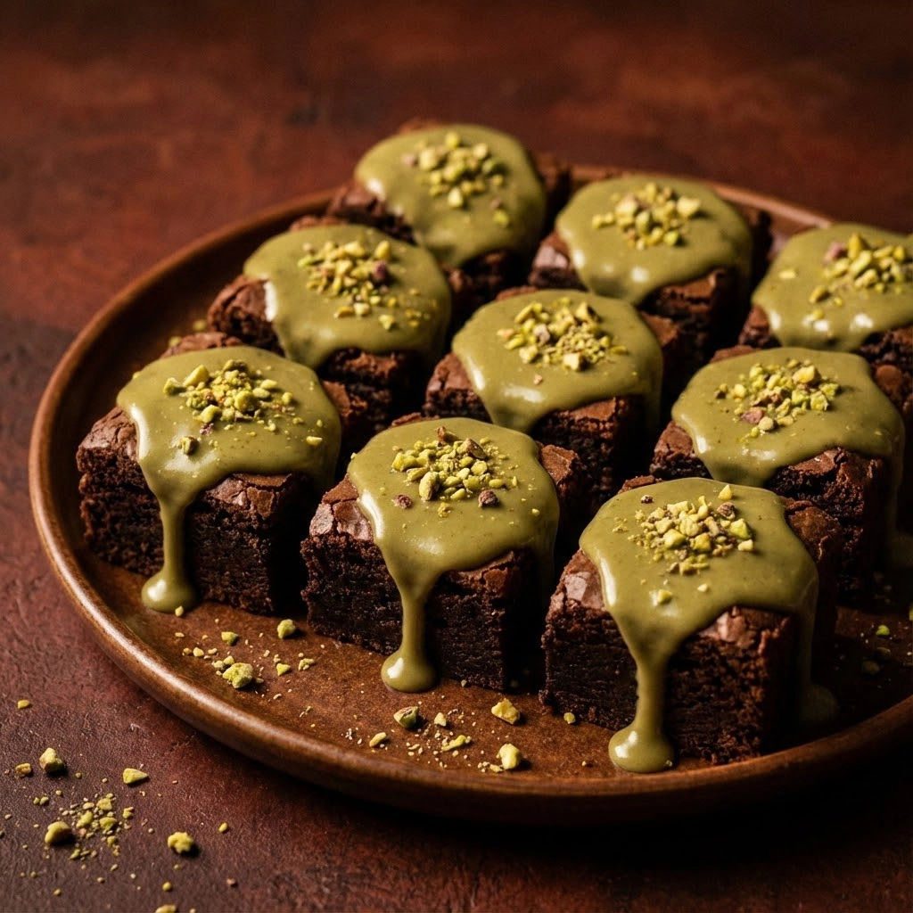 Brownie z pistacjową polewą - wilgotne w środku, pieczone 25 minut, na święta znika z blachy pierwsze