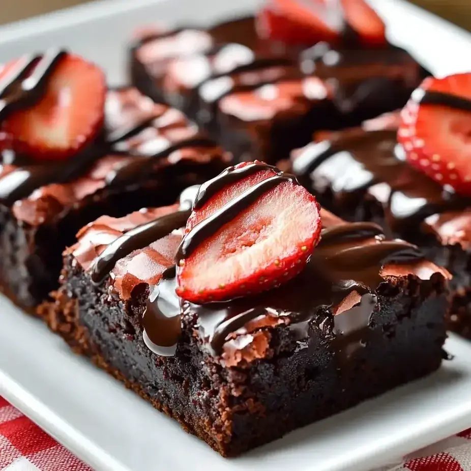 Brownie z truskawkami pod czekoladową polewą - kroi się jak marzenie, gdy tylko nóż zamoczysz w gorącej wodzie