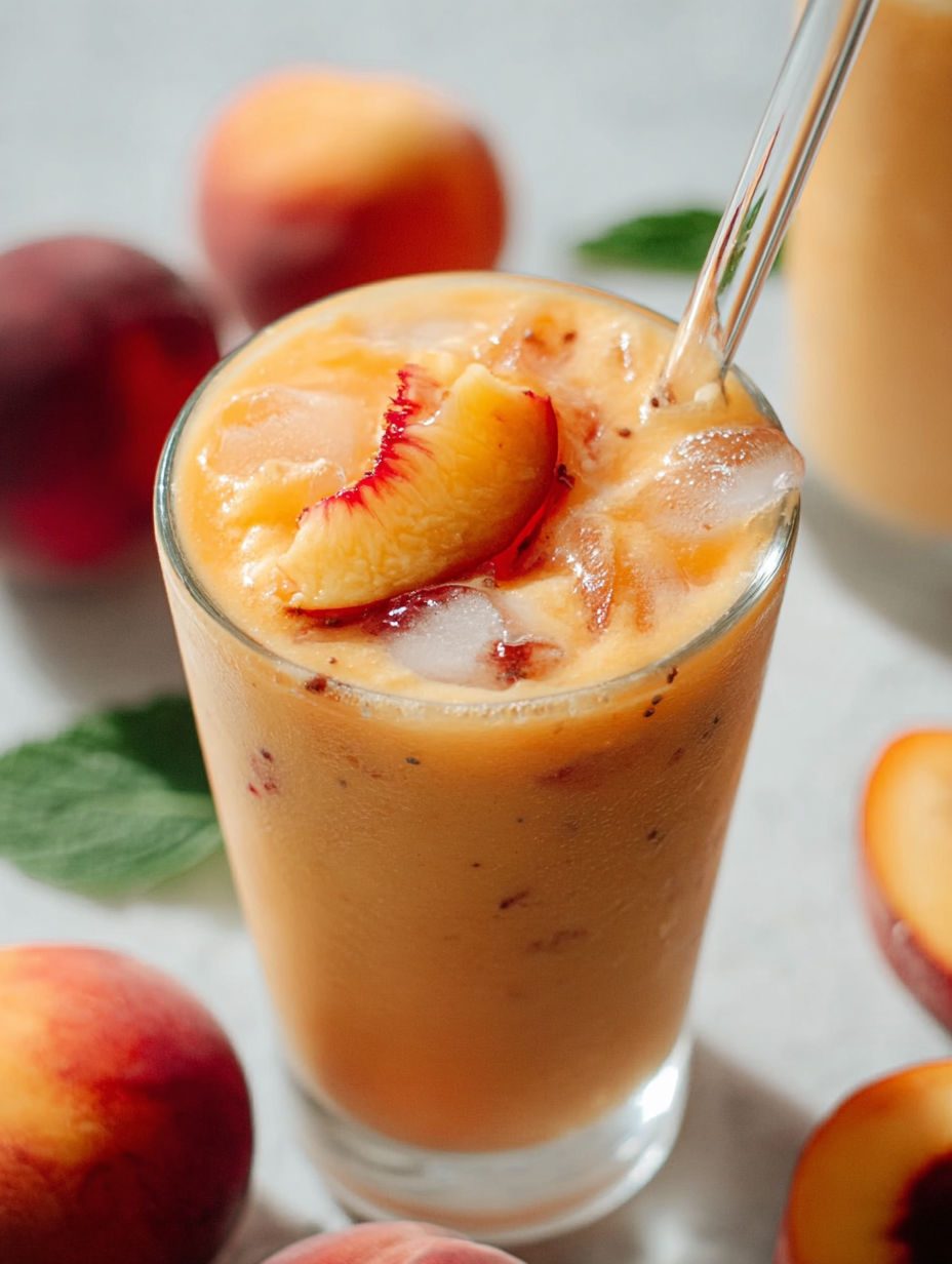 Brzoskwiniowe smoothie na jogurcie kokosowym - kremowe jak lody, a stoi na stole w siedem minut