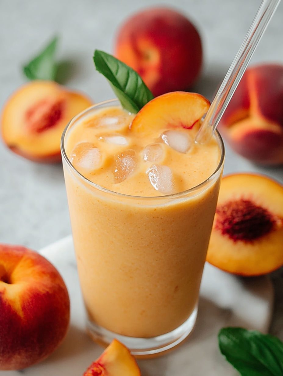 Brzoskwiniowe smoothie na jogurcie kokosowym - kremowe jak lody, a stoi na stole w siedem minut