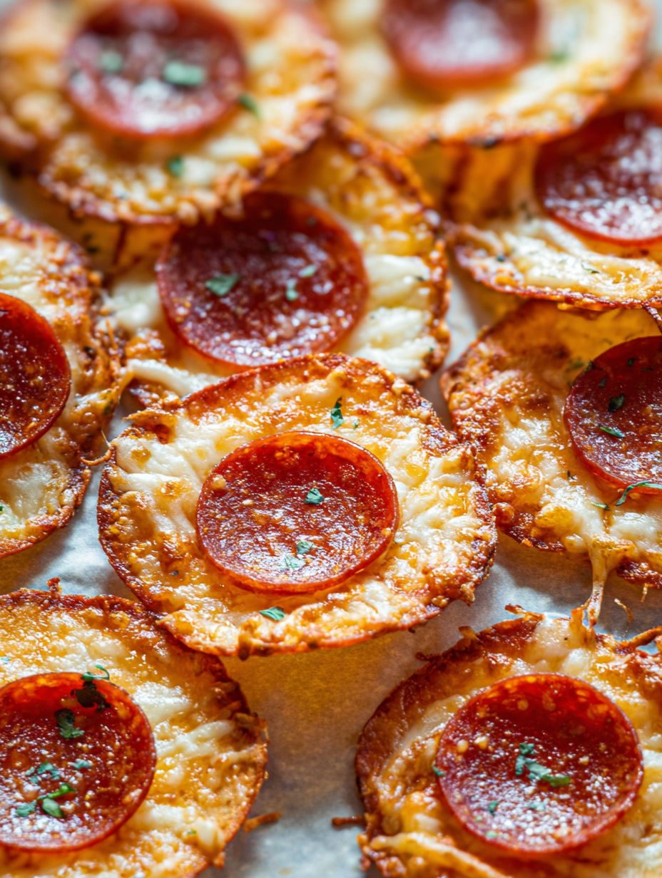 Chipsy z pepperoni z roztopioną mozzarellą - dwa składniki, kwadrans w piekarniku i talerz pusty, zanim zdejmę fartuch