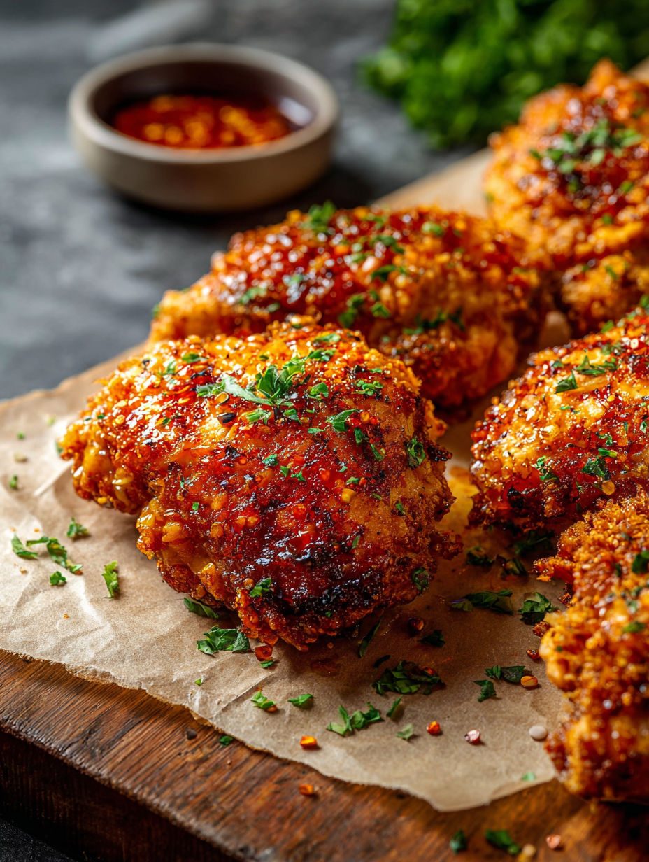 Chrupiące udka w miodzie z chili - w panierce z płatków kukurydzianych, pieczone w piekarniku i lepkie od glazury