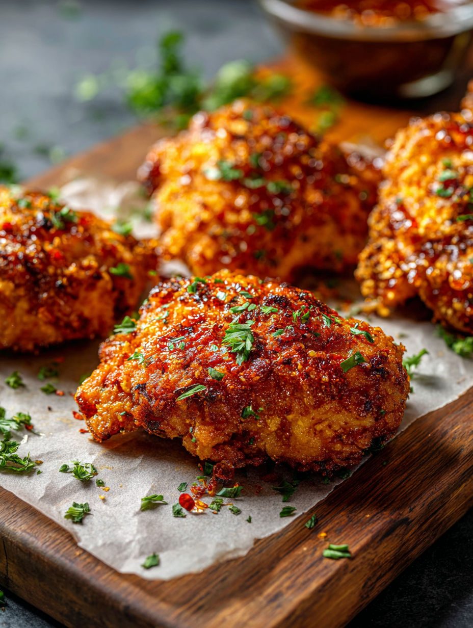Chrupiące udka w miodzie z chili - w panierce z płatków kukurydzianych, pieczone w piekarniku i lepkie od glazury