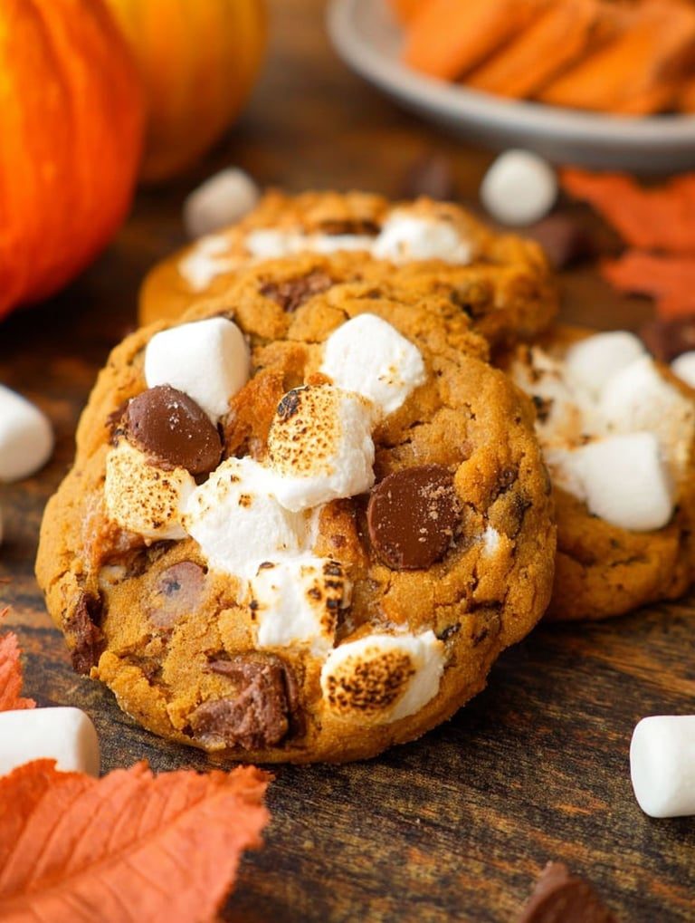 Ciasteczka dyniowe s'mores z piankami i herbatnikami - miękkie w środku, chrupiące po brzegach, wychodzą z piekarnika i nikną