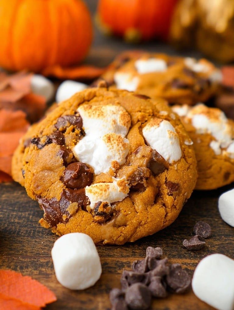Ciasteczka dyniowe s'mores z piankami i herbatnikami - miękkie w środku, chrupiące po brzegach, wychodzą z piekarnika i nikną