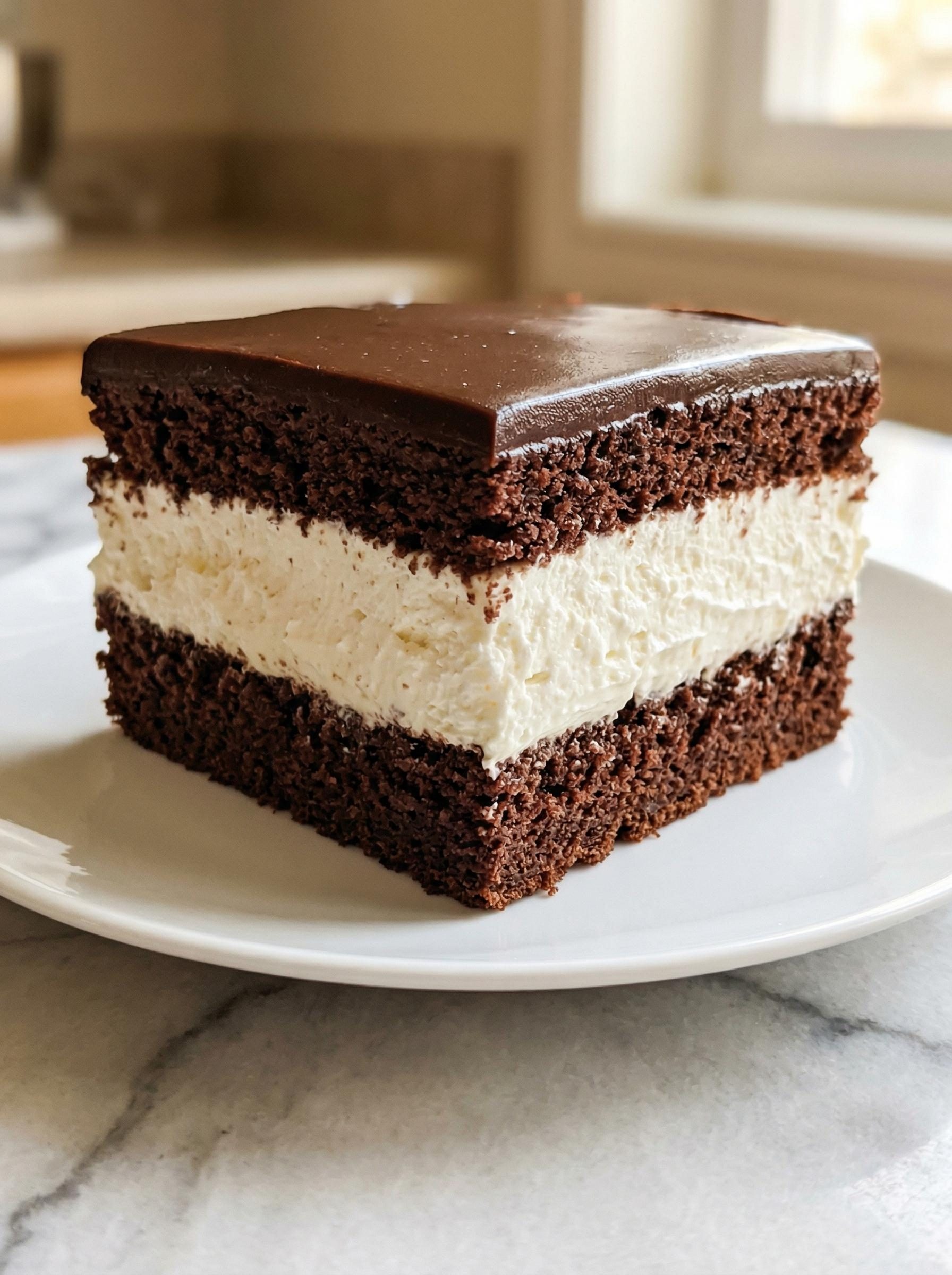 Ciasto czekoladowe z mascarpone - wilgotny blat na gorącym kakao, krem, który nie jest za słodki, i polewa z dwóch czekolad