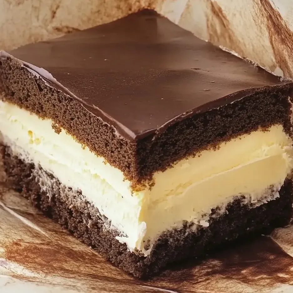 Ciasto Milky Way - dwa kakaowe blaty, budyniowy krem i lustrzana polewa, które po nocy w lodówce kroi się jak z cukierni