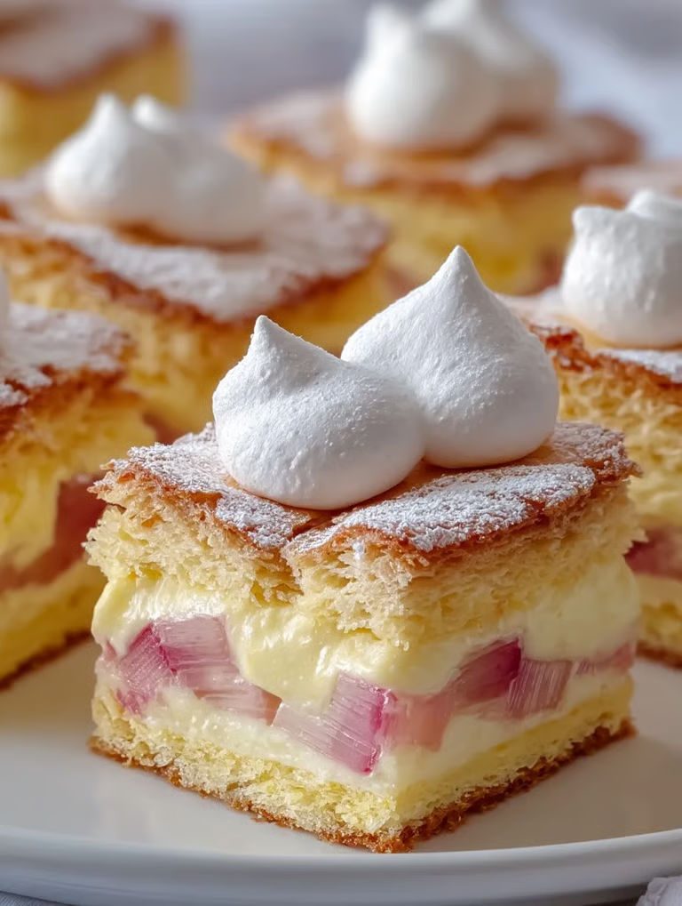 Ciasto z rabarbarem i bezą - kruchy spód, budyń i chrupiąca pianka, czyli majowe ciasto, po którym nikt nie prosi o drugi kawałek, tylko sam sobie ukroi