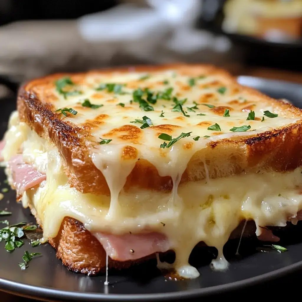 Croque monsieur - francuska kanapka z beszamelem, którą smażę na maśle, kiedy w domu jest tylko chleb, ser i szynka