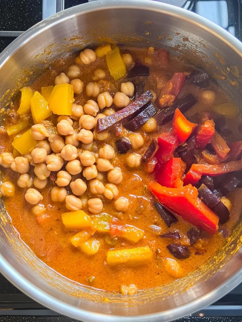 Curry z papryki i ciecierzycy na mleku kokosowym - jedna patelnia, dwadzieścia minut i obiad bez mięsa, po którym nikt nie pyta o kotlet