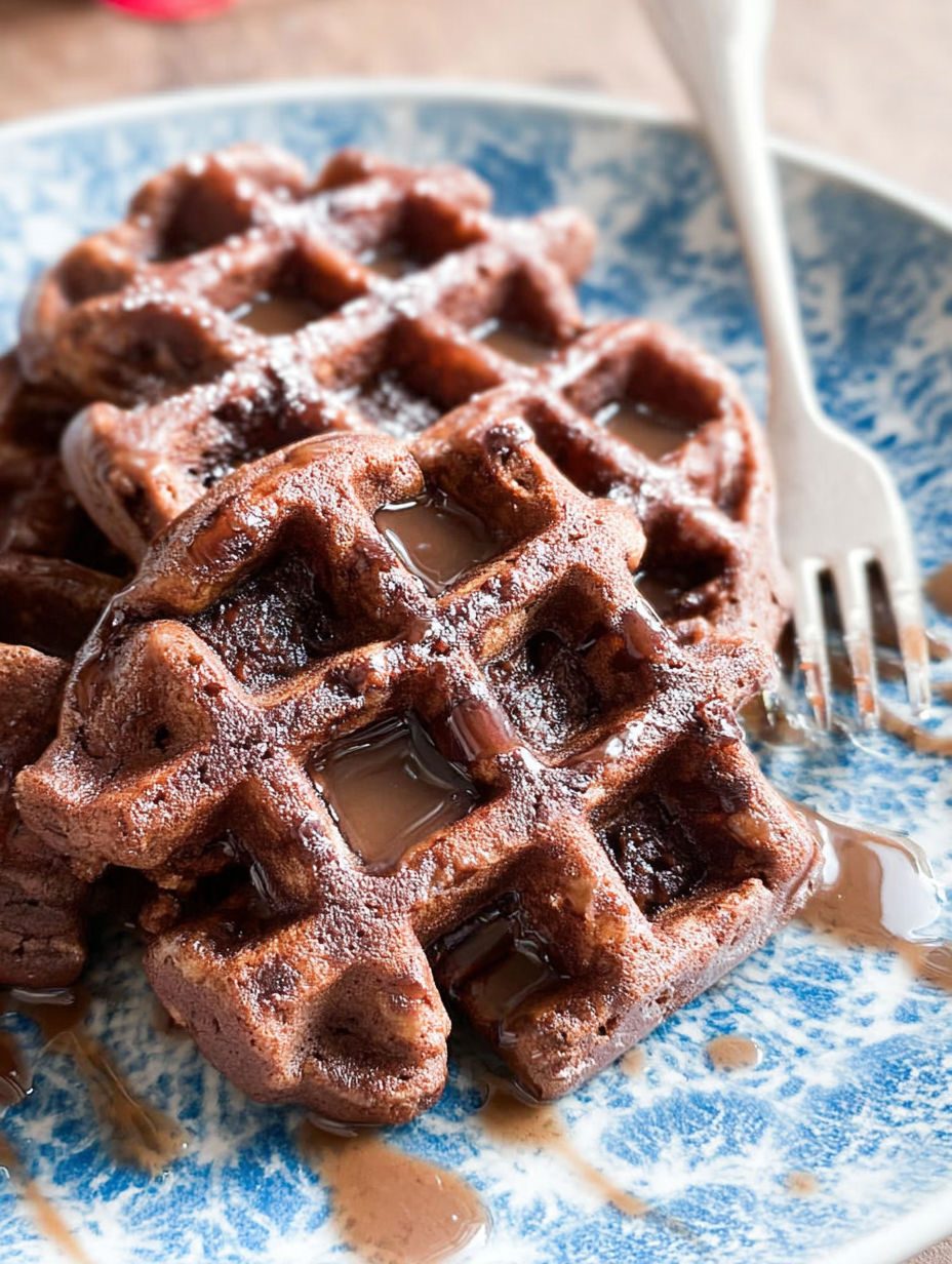 Czekoladowe gofry brownie z masłem orzechowym - bez mąki i bez cukru, a smakują jak ciepłe ciasto prosto z blachy