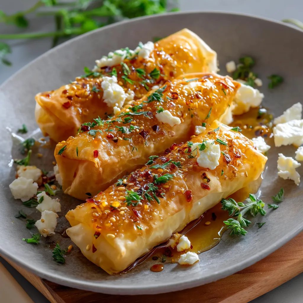 Feta w cieście filo z miodem chili - chrupiące ruloniki, po które goście sięgają, zanim zdążę powiedzieć, co to jest