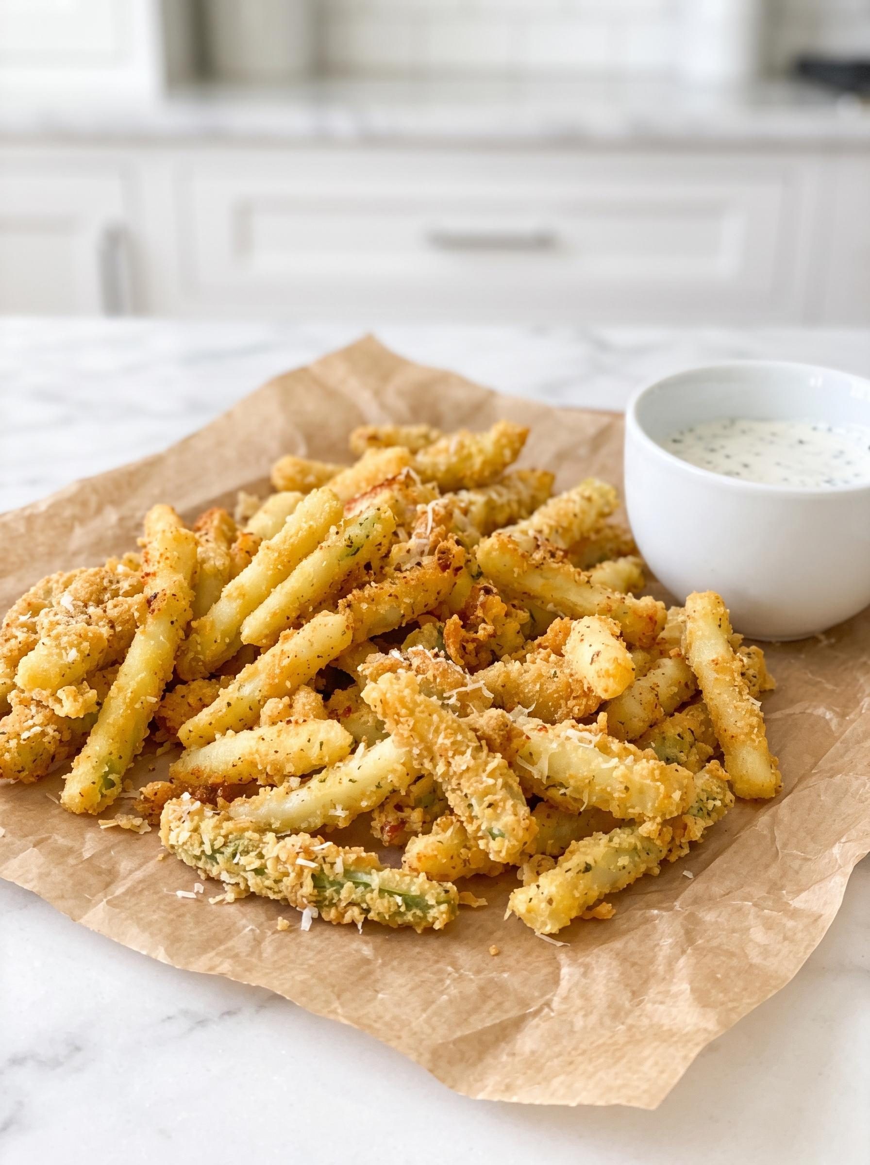 Frytki z fasolki szparagowej w parmezanowej panierce - pieczone, chrupią jak trzeba i nie zostaje ani jedna