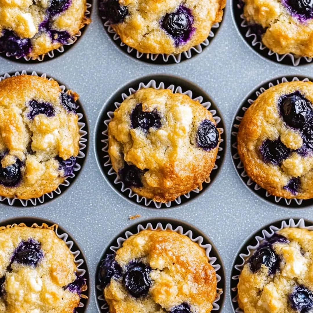 Jagodowe muffinki na jogurcie greckim - z płatkami owsianymi, słodzone miodem, wilgotne jeszcze następnego dnia