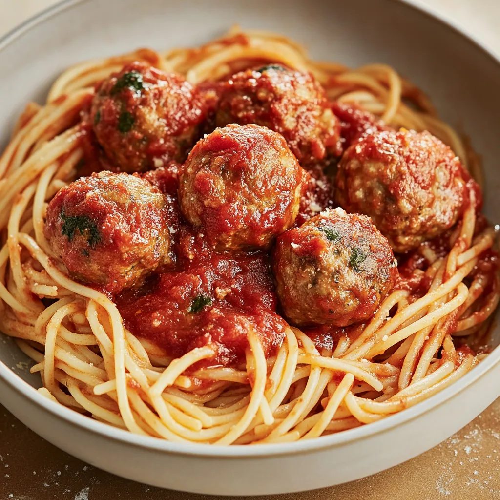 Klopsiki w sosie pomidorowym ze spaghetti - obsmażam je najpierw na patelni i dlatego nigdy nie rozpadają mi się w sosie