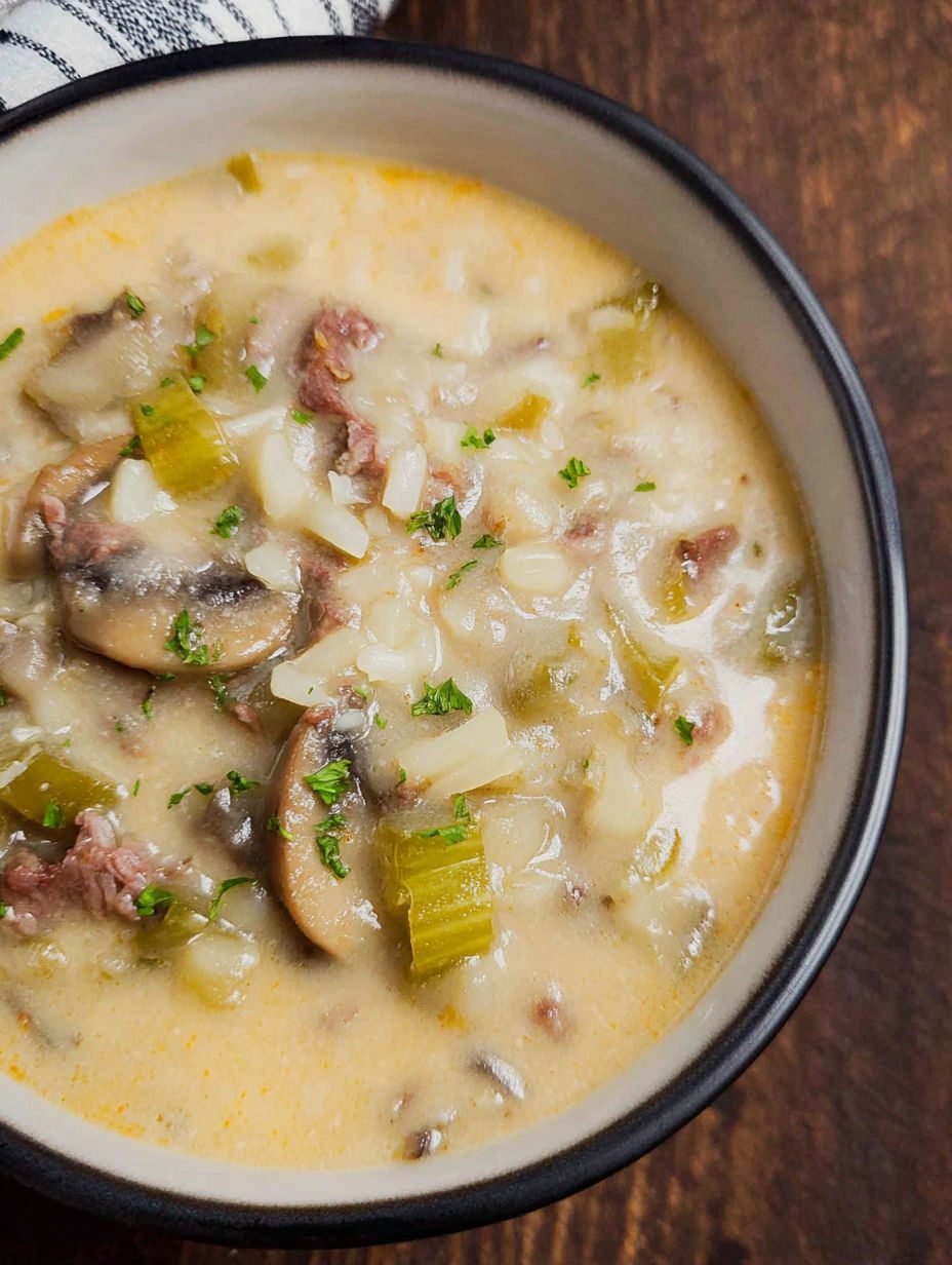 Kremowa zupa jak philly cheese steak - z pieczoną szynką, papryką i roztopionym provolone, garnek znika w jeden wieczór