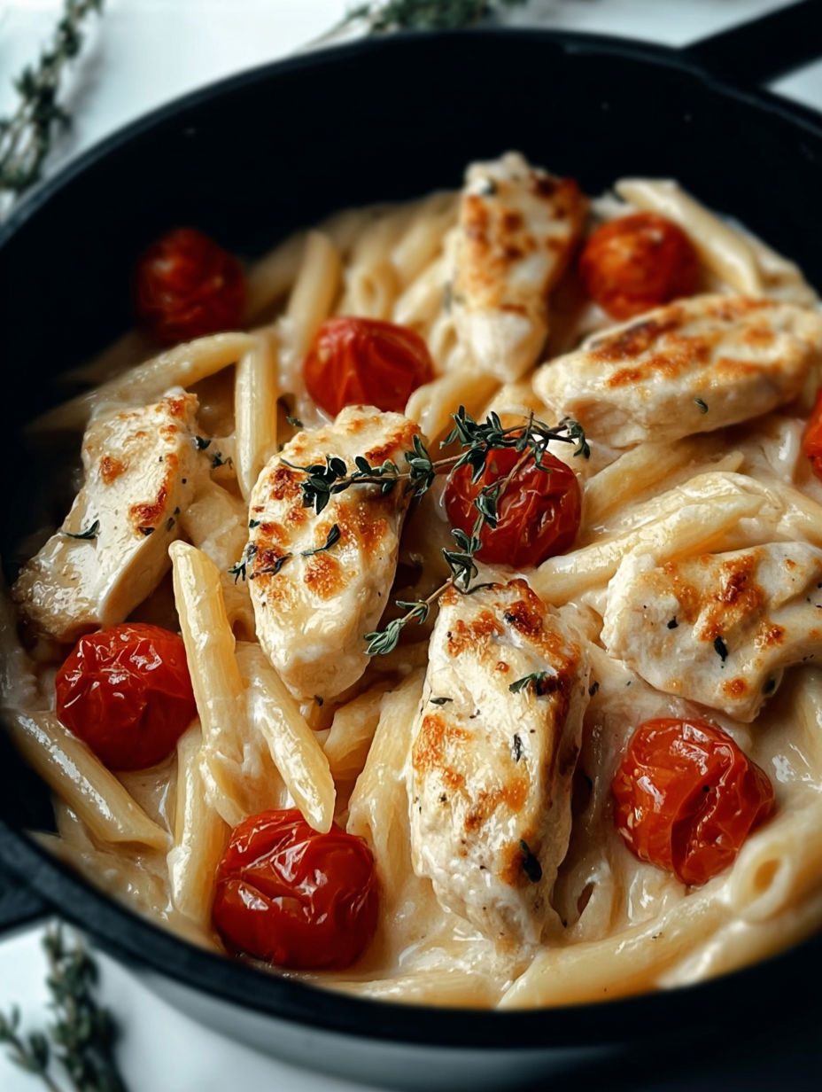 Kurczak z mozzarellą w kremowym sosie pomidorowym - jedna patelnia, czterdzieści minut i pusty garnek makaronu