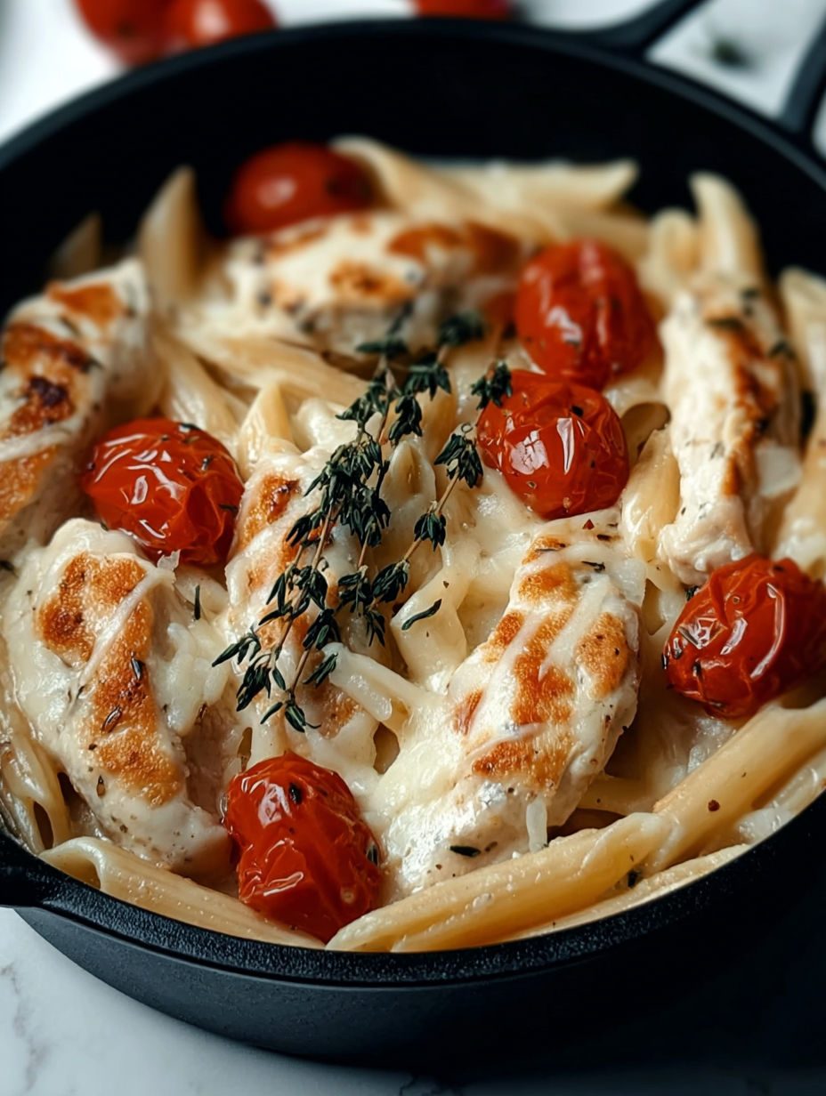 Kurczak z mozzarellą w kremowym sosie pomidorowym - jedna patelnia, czterdzieści minut i pusty garnek makaronu