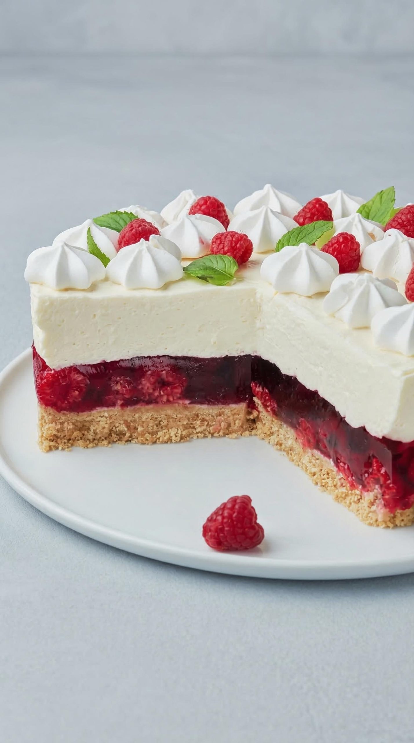 Malinowa chmurka bez pieczenia - galaretka, mascarpone i beziki, deser który znika z blachy pierwszego wieczoru