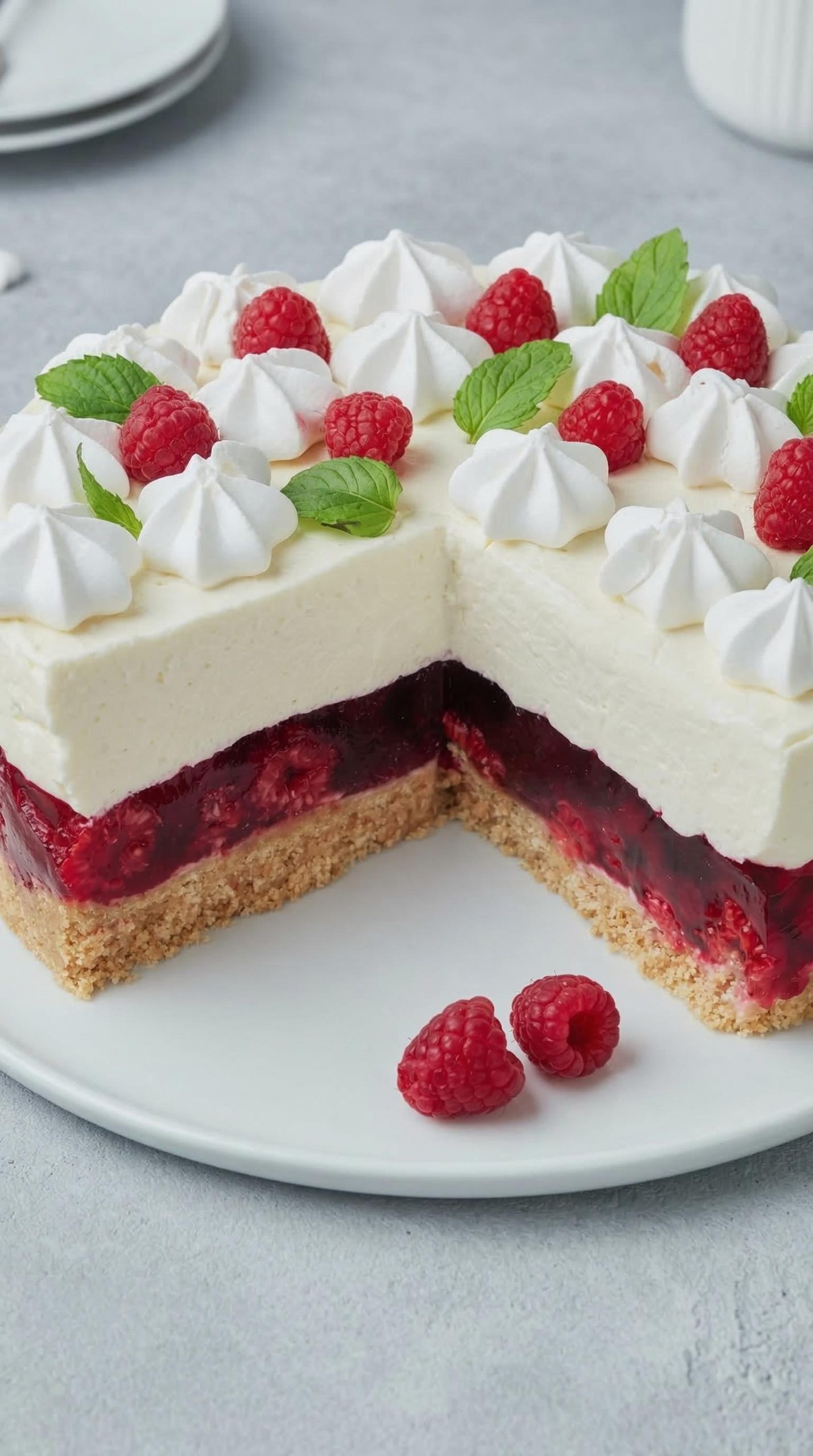 Malinowa chmurka bez pieczenia - galaretka, mascarpone i beziki, deser który znika z blachy pierwszego wieczoru