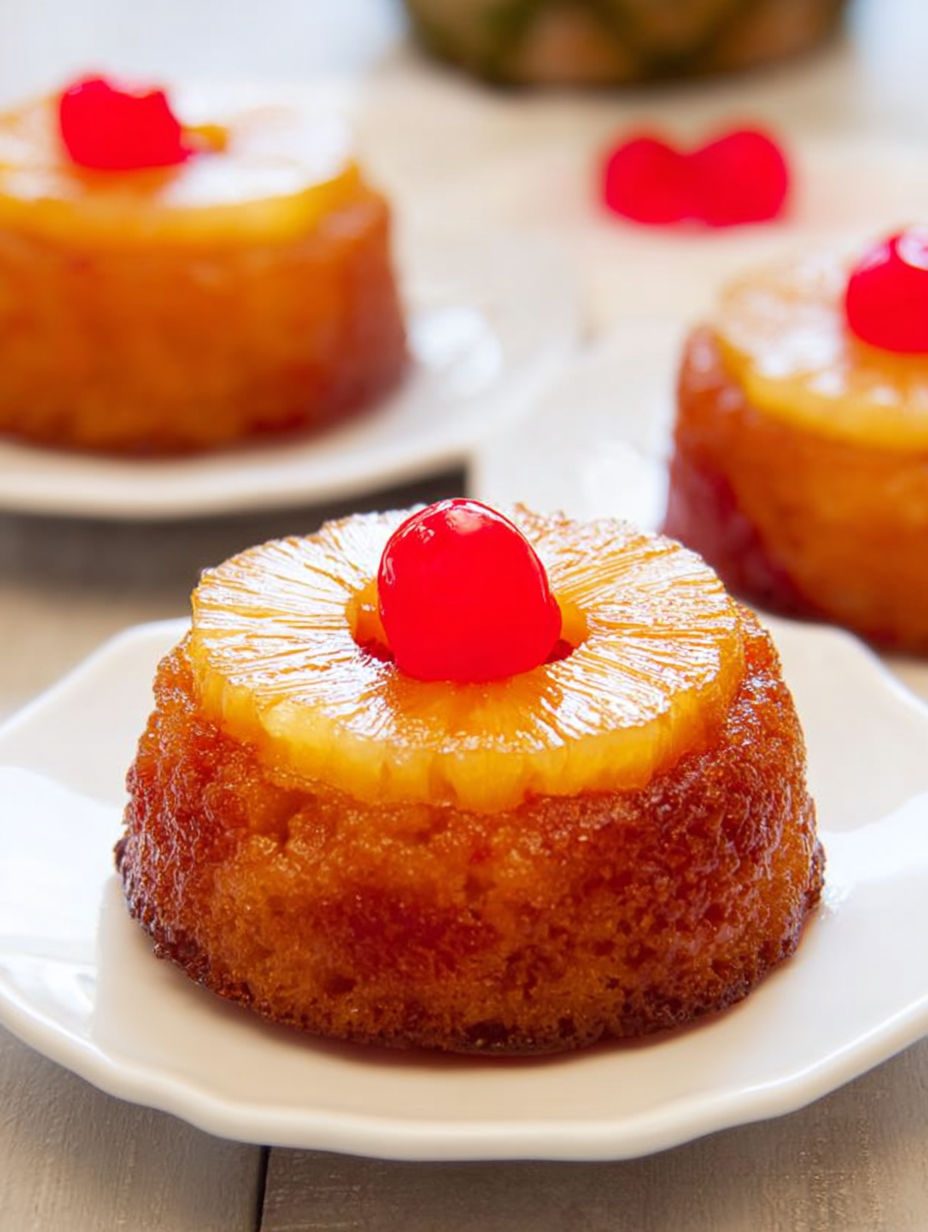 Mini ciasta z ananasem odwrócone do góry nogami - pieczone w formie na muffinki, z karmelem, który sam robi się na dnie