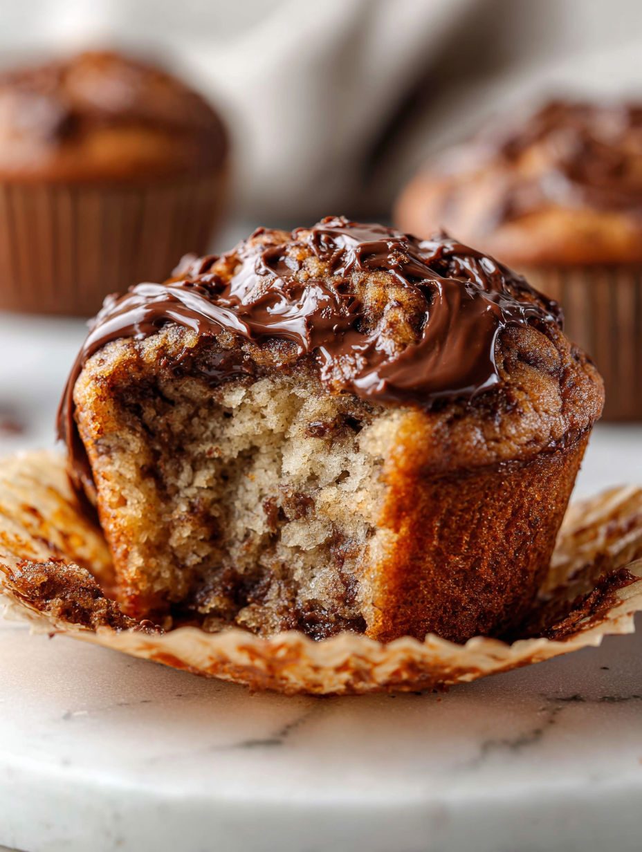 Muffiny bananowe z kremem czekoladowo-orzechowym - sześć dojrzałych bananów i czekoladowa smuga w środku, gotowe w niecałe czterdzieści minut