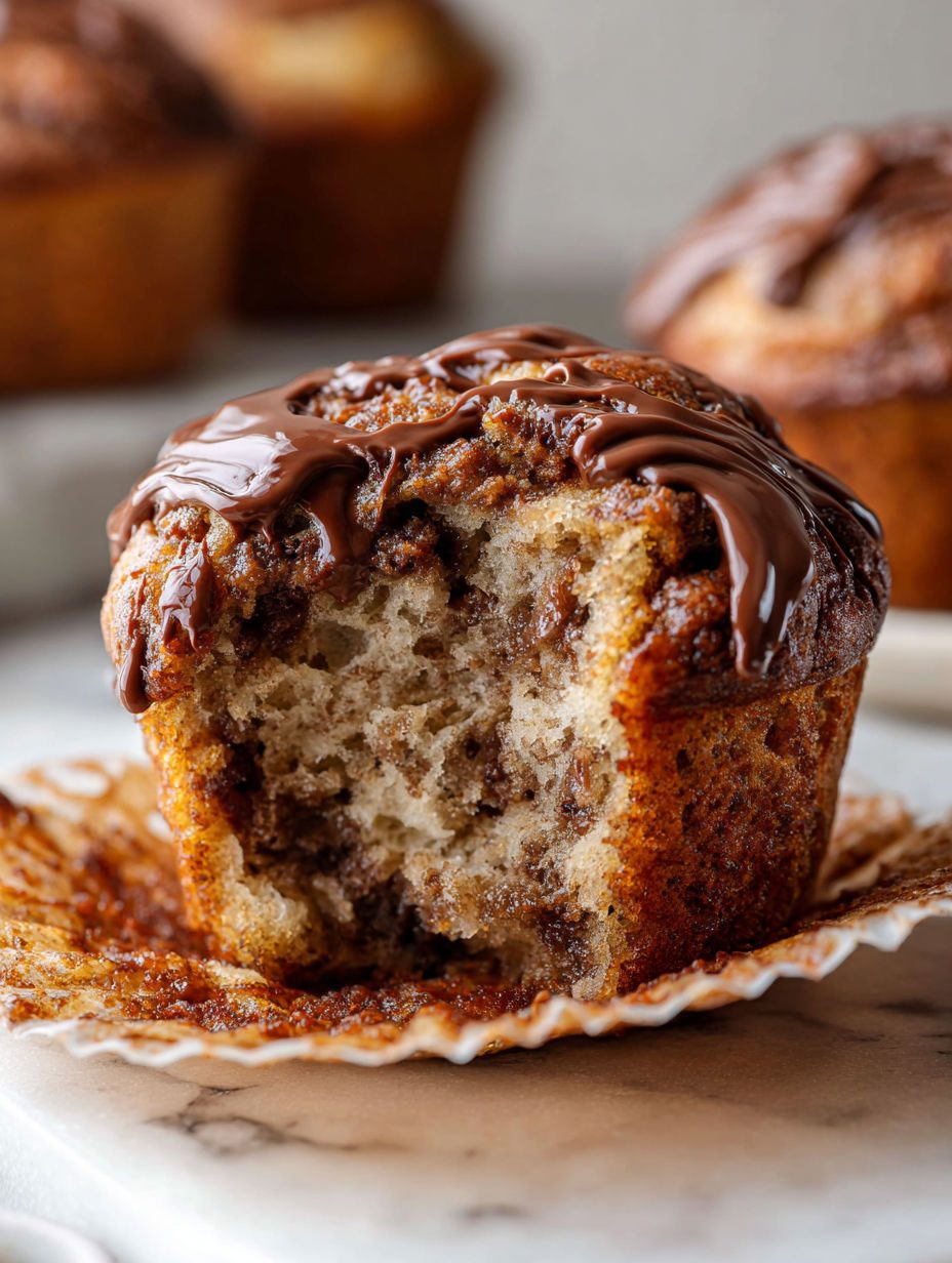 Muffiny bananowe z kremem czekoladowo-orzechowym - sześć dojrzałych bananów i czekoladowa smuga w środku, gotowe w niecałe czterdzieści minut