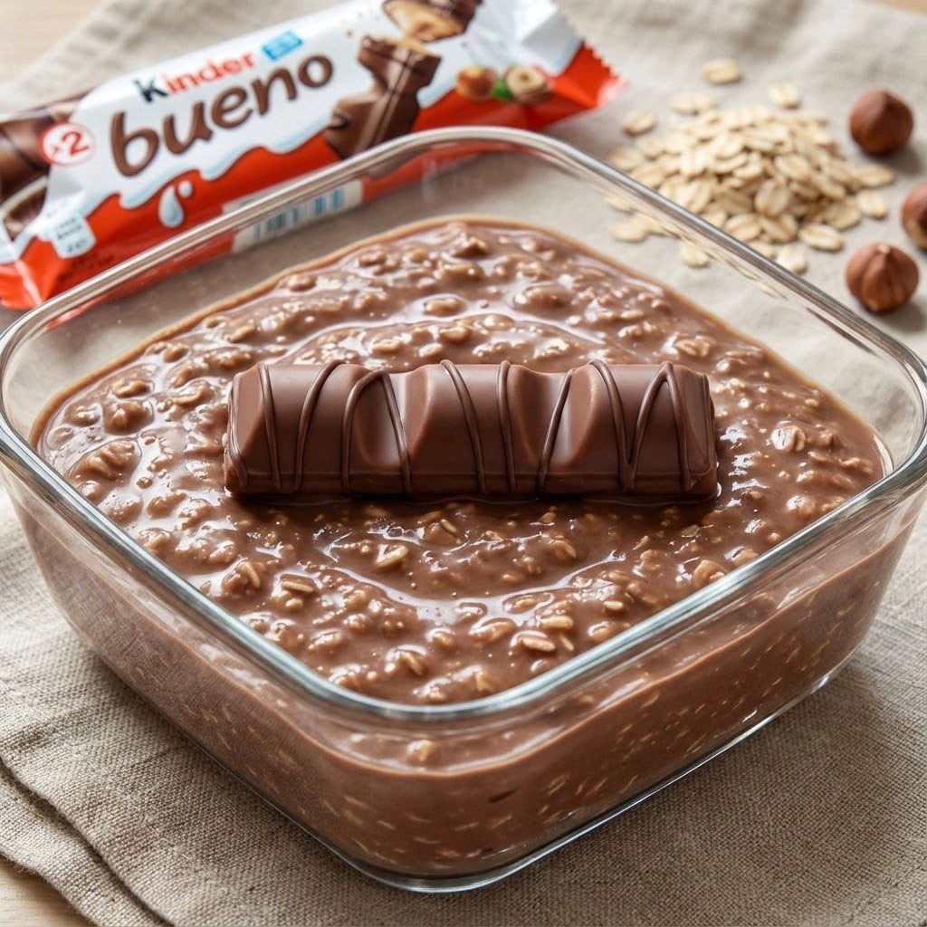 Owsianka z kremem Kinder Bueno i czekoladową skorupką - gotowa w kwadrans, a smakuje jak deser z cukierni