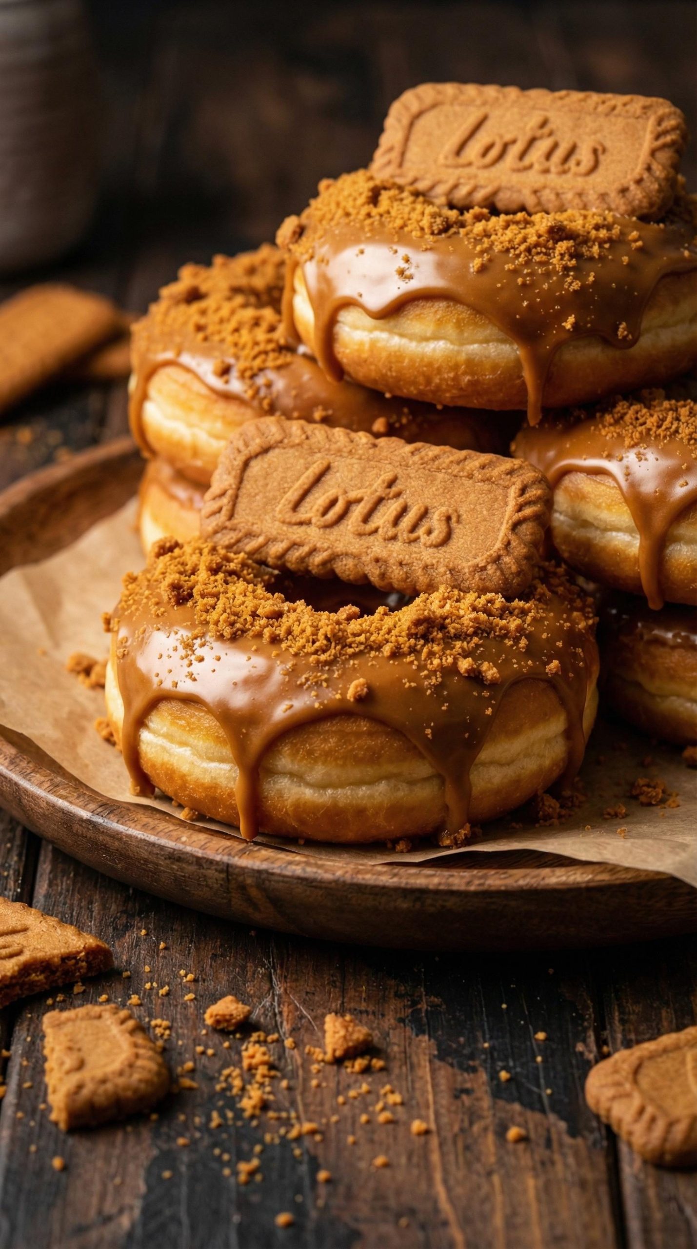Pączki z kremem Lotus - smażone na złoto, nadziewane po brzegi i obsypane okruchami ciasteczek