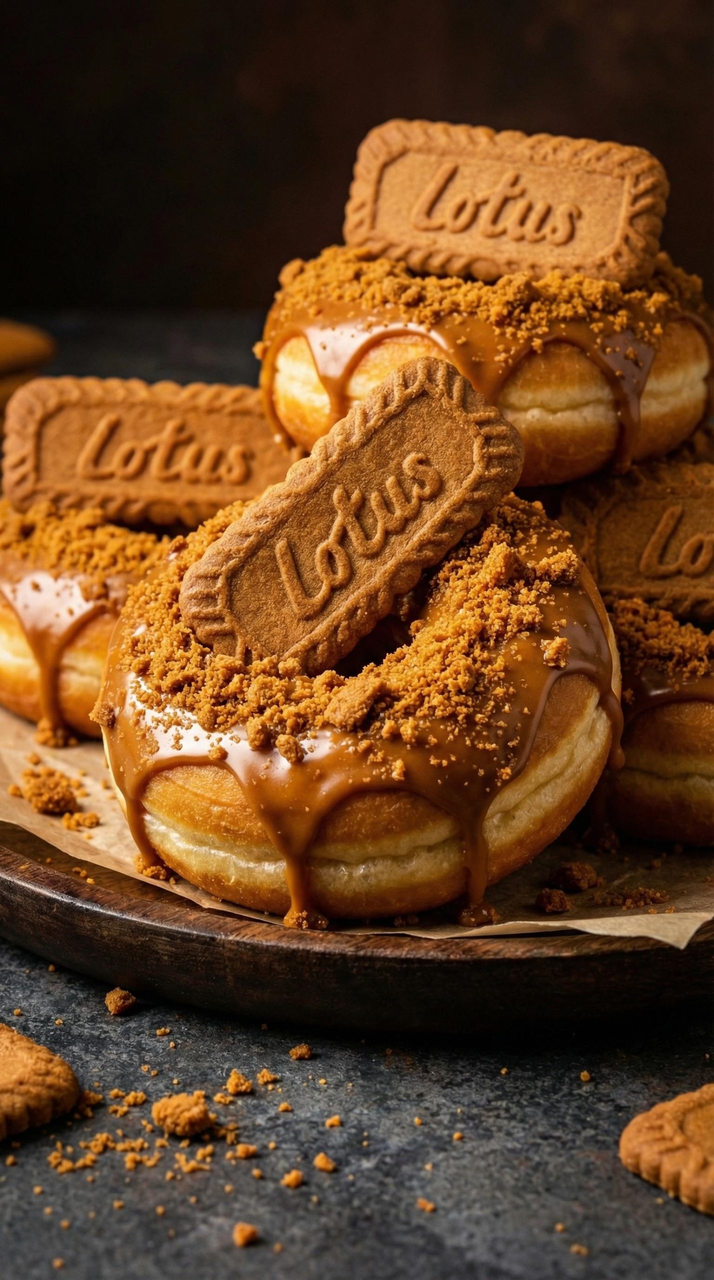 Pączki z kremem Lotus - smażone na złoto, nadziewane po brzegi i obsypane okruchami ciasteczek