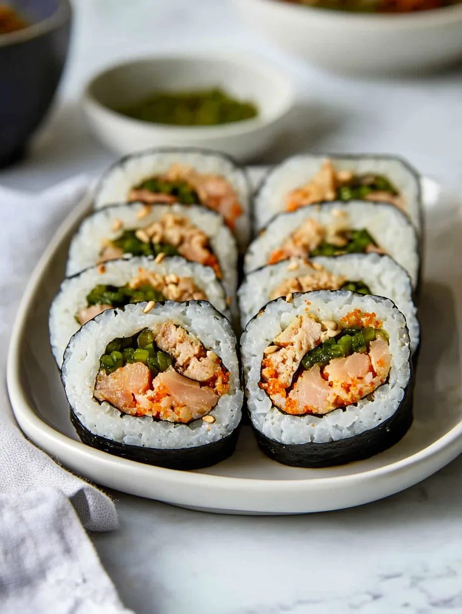 Pikantne kimbap z tuńczykiem - zwijam je w kwadrans, a znikają z deski, zanim pokroję drugą roladę