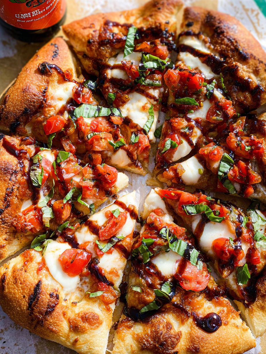 Pizza z bruschettą i mozzarellą - pomidory kładę dopiero po pieczeniu, dlatego spód zostaje chrupiący do ostatniego kawałka