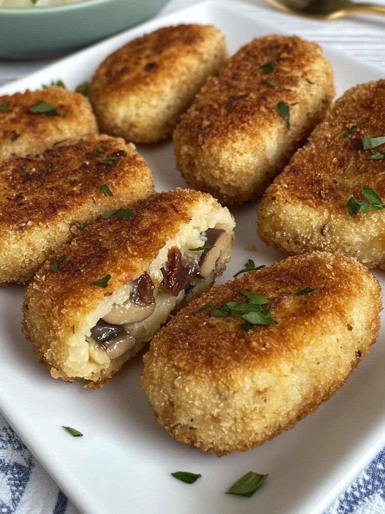 Placki ziemniaczane z mozzarellą, pieczarkami i suszonymi pomidorami - robię je z wczorajszych ziemniaków i nikt przy stole nie pyta o mięso