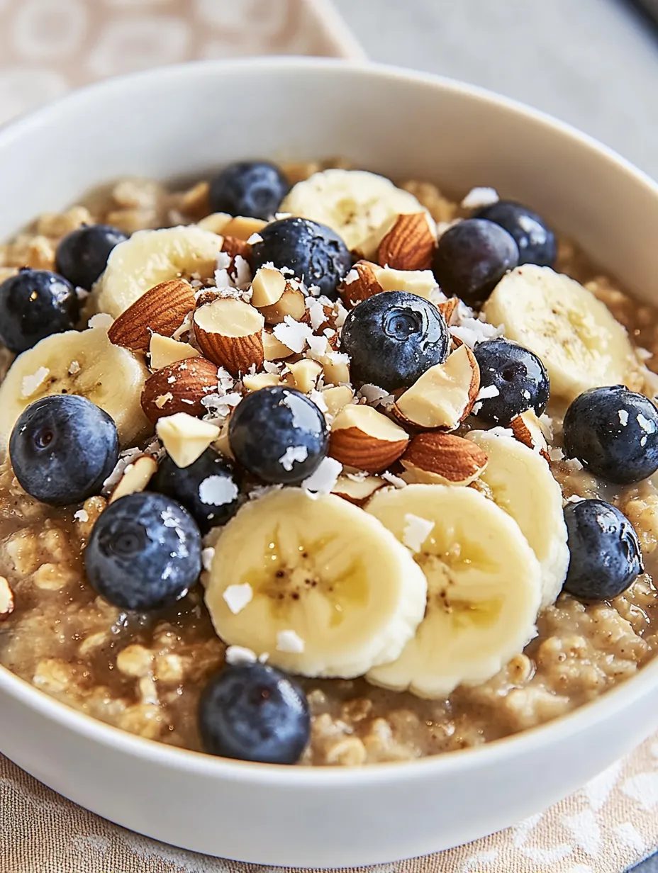 Porridge z kaszy gryczanej z bananem i borówkami - kaszę namaczam wieczorem, rano śniadanie robi się samo w dziesięć minut