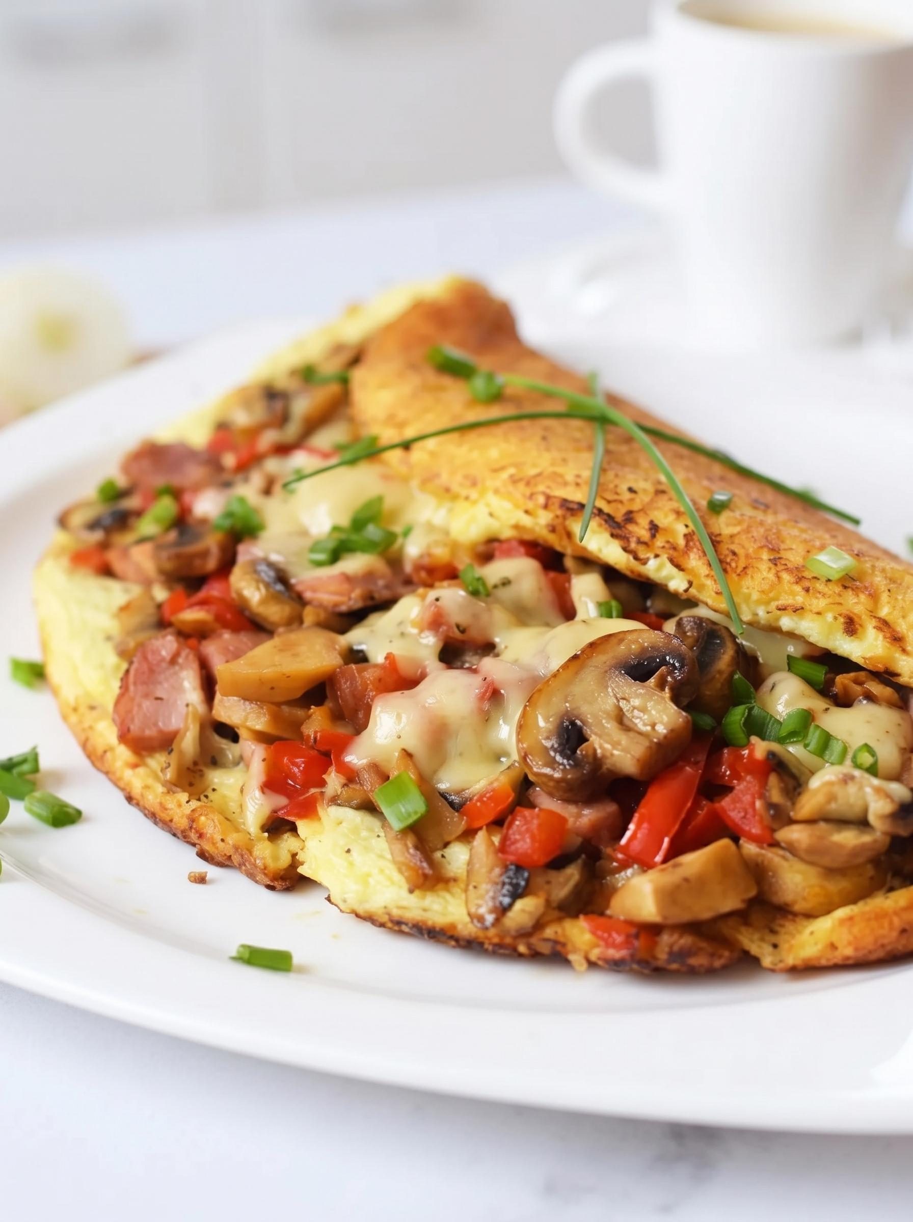 Puchaty omlet z żółtym serem i warzywami - białka ubijam osobno, dlatego rośnie na patelni jak poduszka