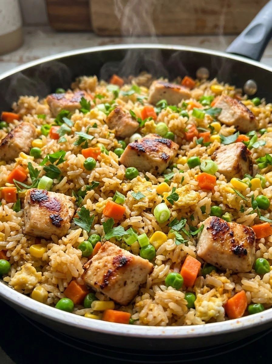 Ryż z kurczakiem i warzywami z patelni - curry, kurkuma i słodkie chilli robią z tego obiad, po który wracają z dokładką