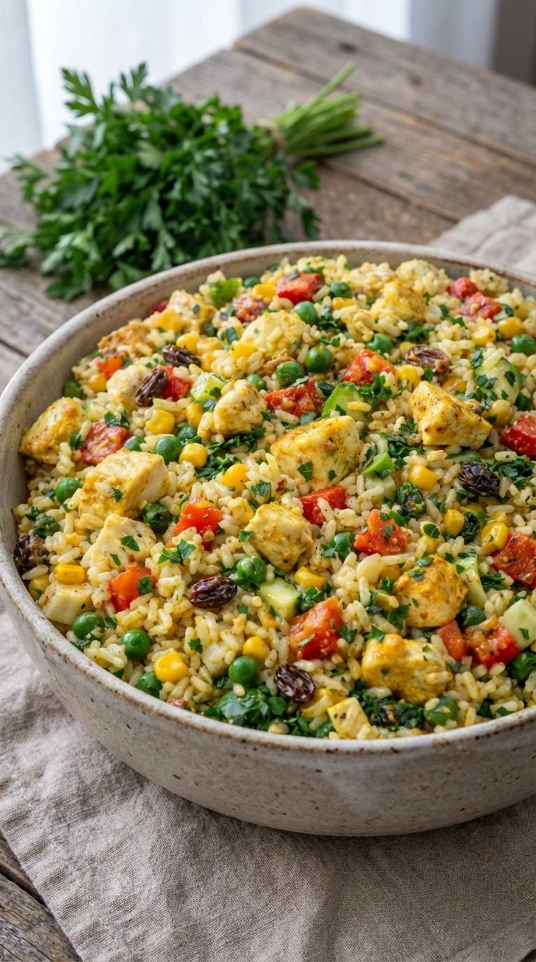 Sałatka ryżowa z kurczakiem w curry - robię ją wieczorem, a na drugi dzień smakuje jeszcze lepiej