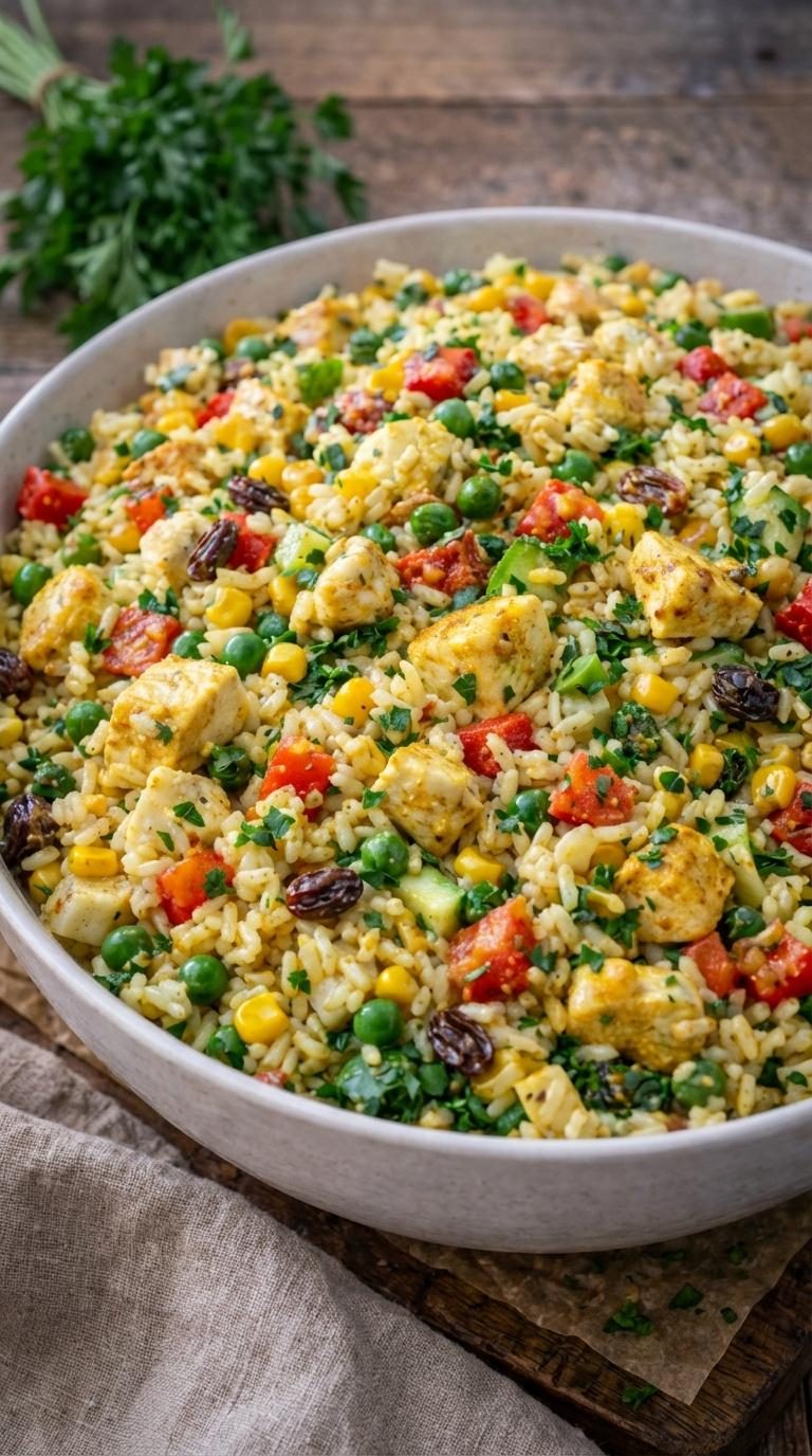 Sałatka ryżowa z kurczakiem w curry - robię ją wieczorem, a na drugi dzień smakuje jeszcze lepiej