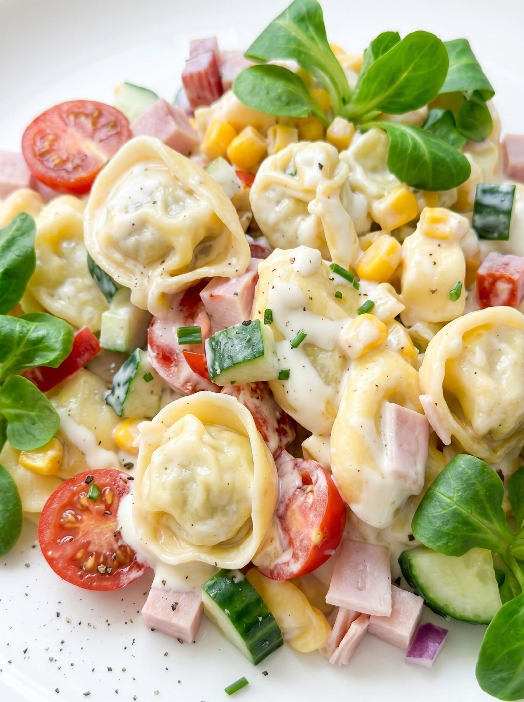 Sałatka z tortellini i pomidorkami cherry w sosie czosnkowym - robię ją wieczorem, a do rana nie zostaje ani łyżka