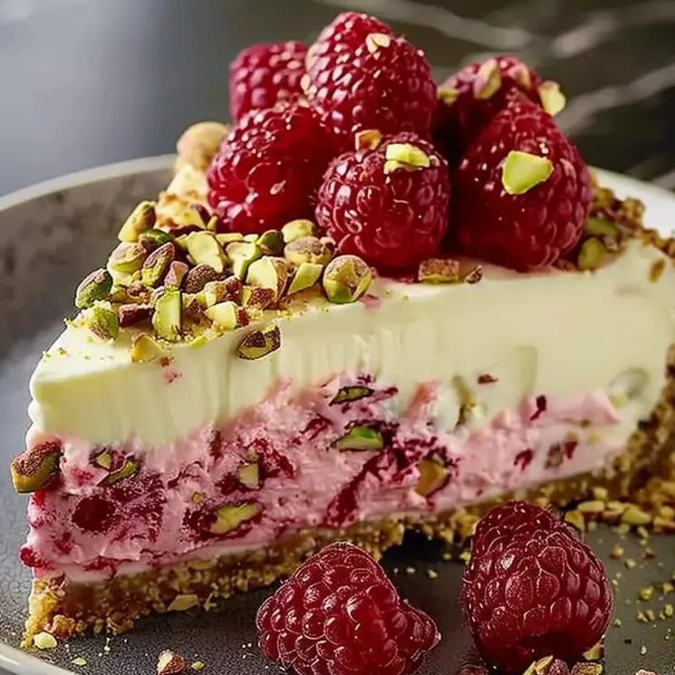 Sernik na zimno z malinami i pistacjami - bez pieczenia, trzy warstwy, a piekarnik ani razu się nie włącza