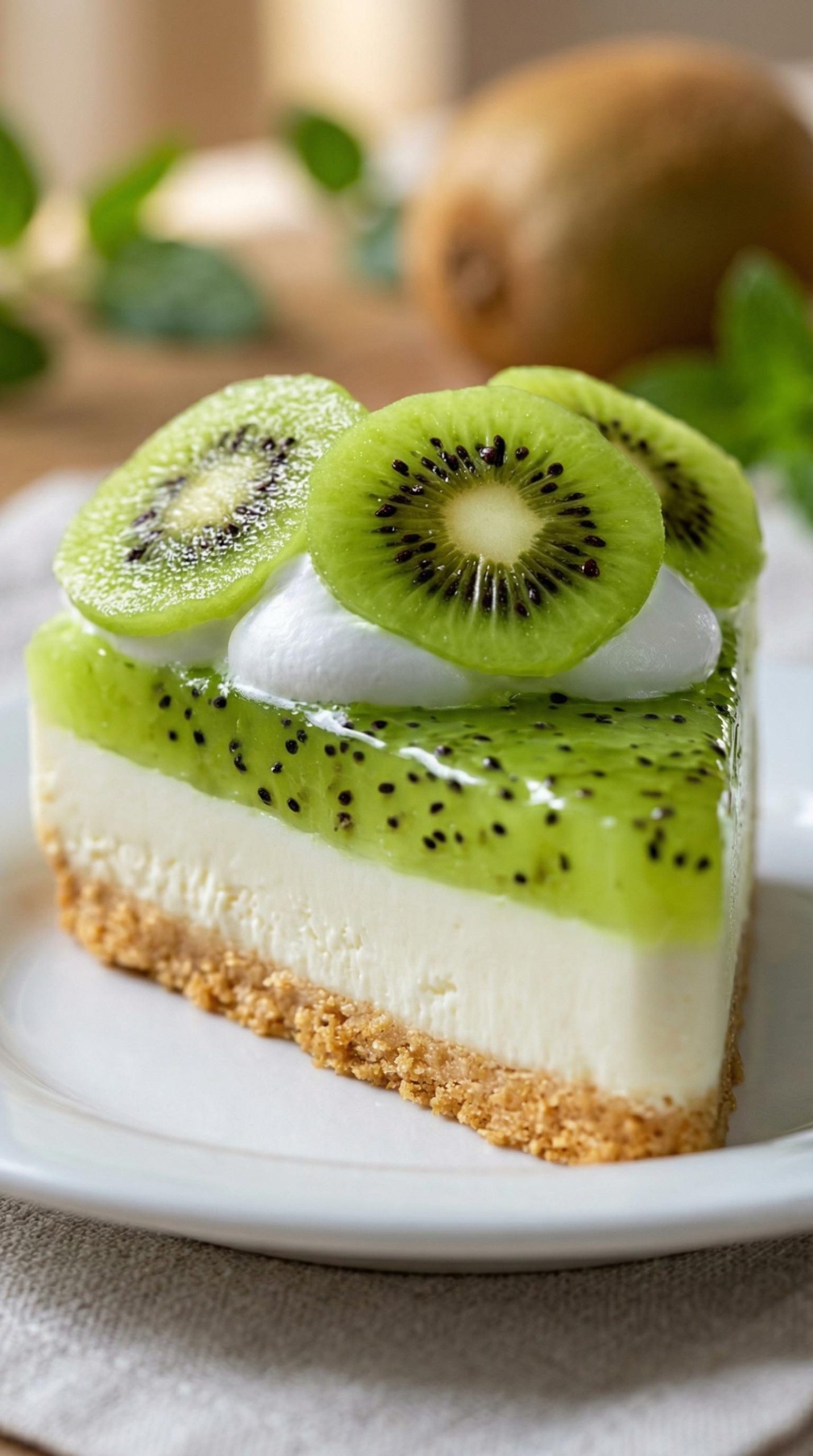 Sernik na zimno z masą kiwi - bez pieczenia, a kroi się w tak równe kawałki, że aż żal go ruszać