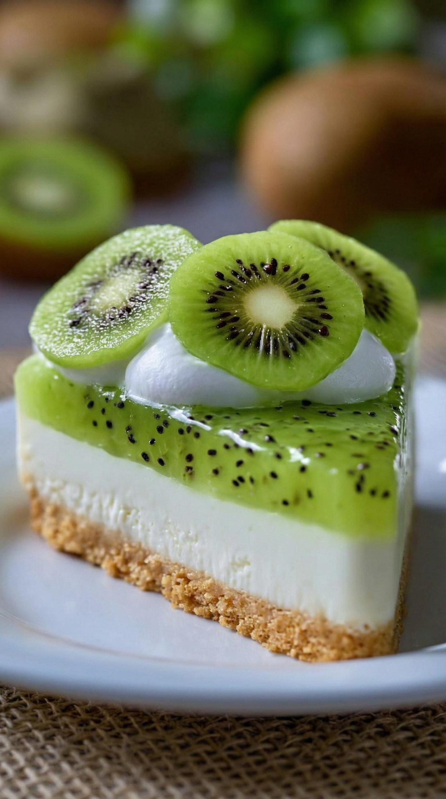 Sernik na zimno z masą kiwi - bez pieczenia, a kroi się w tak równe kawałki, że aż żal go ruszać