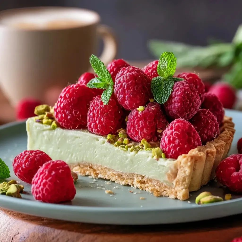 Tarta pistacjowa z malinami - kruchy spód, krem z mascarpone i talerz, który pustoszeje w kwadrans