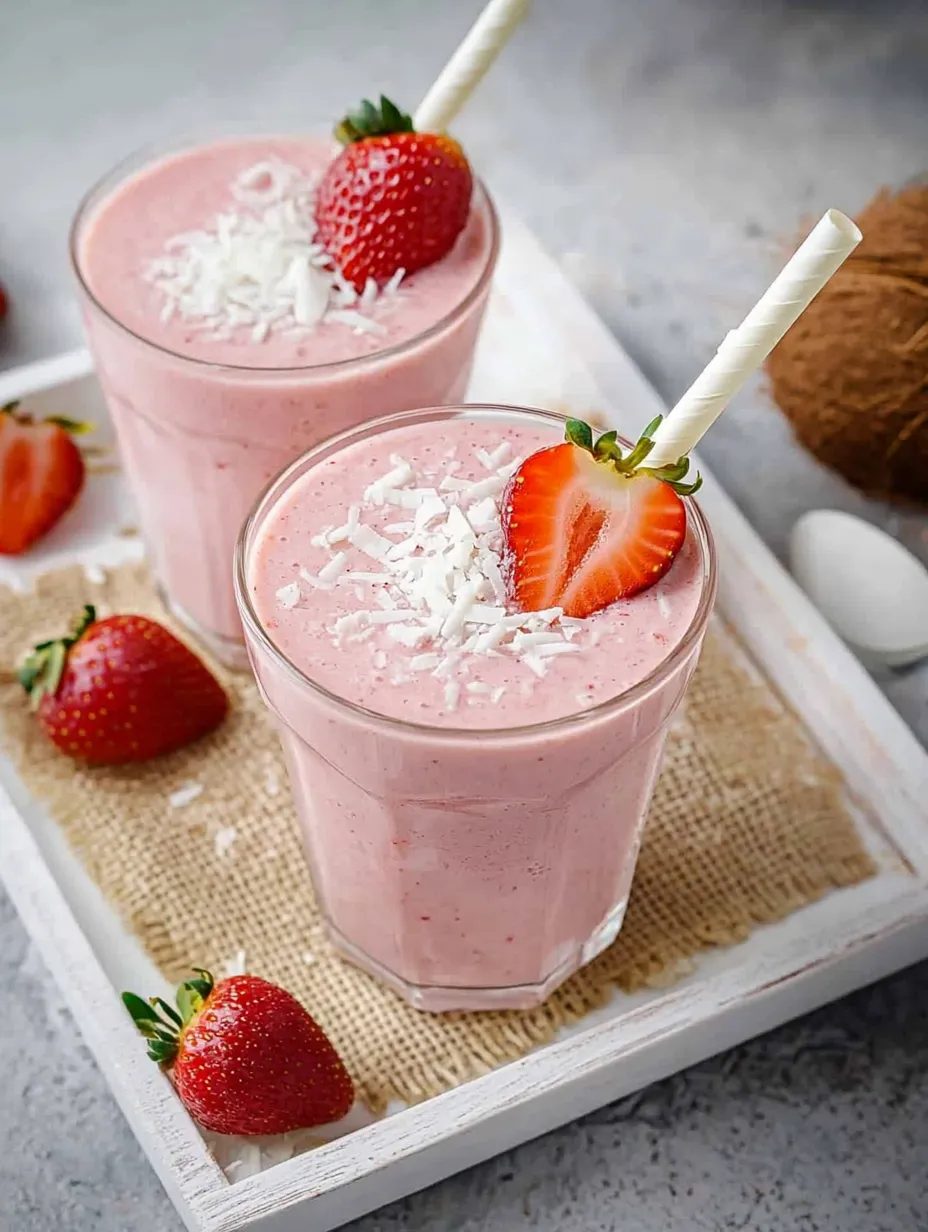Truskawkowe smoothie na mleku kokosowym - trzy składniki, pięć minut i dzbanek pusty, zanim zdążę usiąść