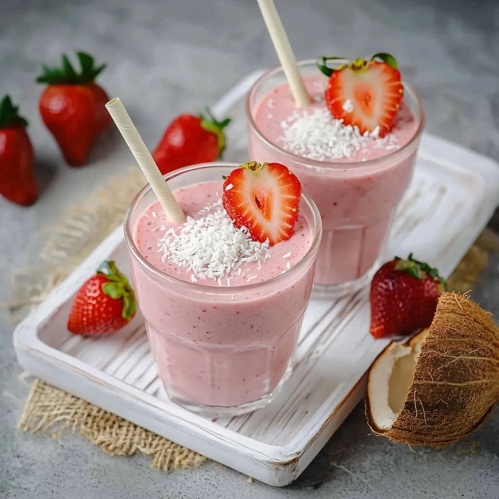 Truskawkowe smoothie na mleku kokosowym - trzy składniki, pięć minut i dzbanek pusty, zanim zdążę usiąść